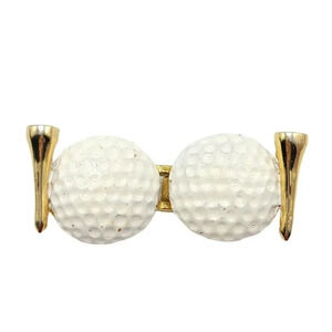 Jeannie 1976 Vintage White Enamel Golf Ball Tees Gold Tone Buckles
